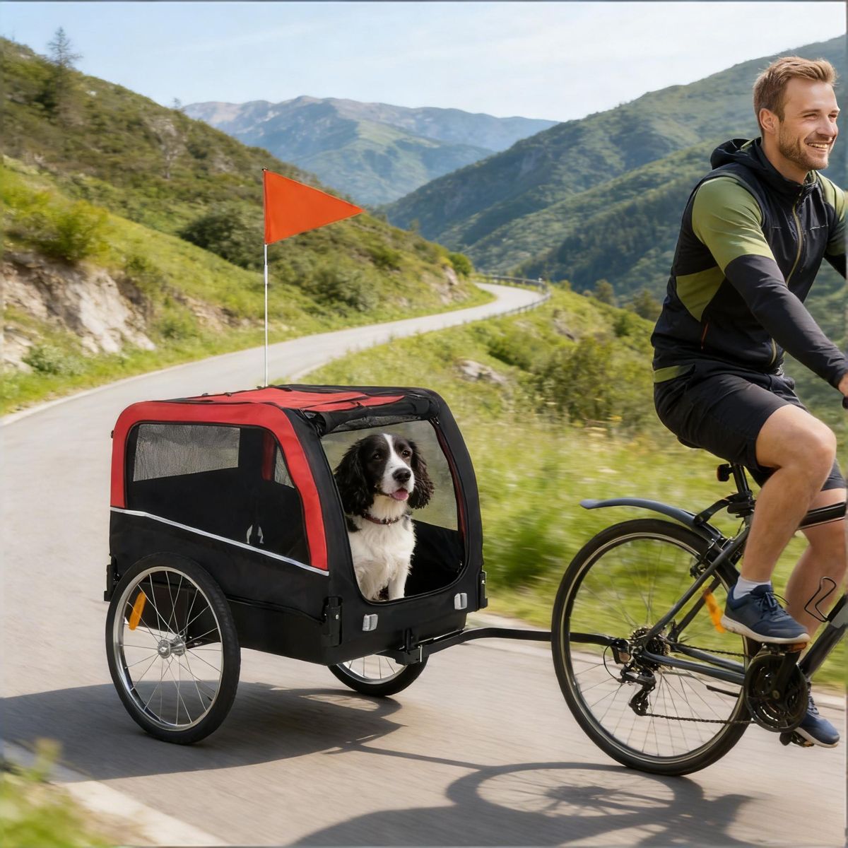 Dog Bike Trailer with Removable Floor, Red