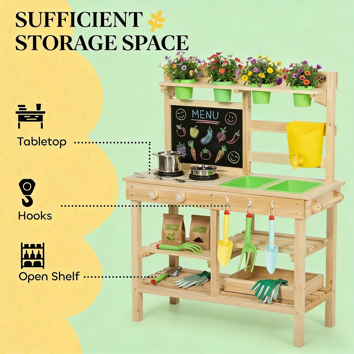 Mud Kitchen with Planting Cups and Dual Sinks — view 2