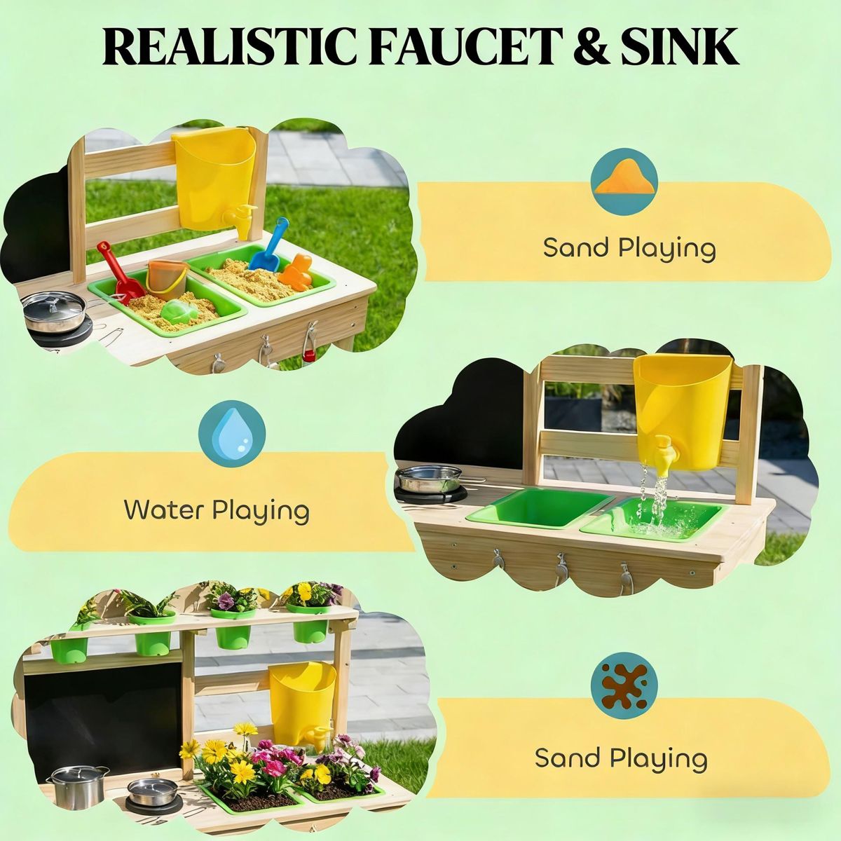 Mud Kitchen with Planting Cups and Dual Sinks — view 4