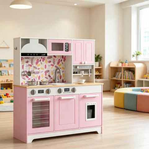Modern Play Kitchen Center with Open Shelves