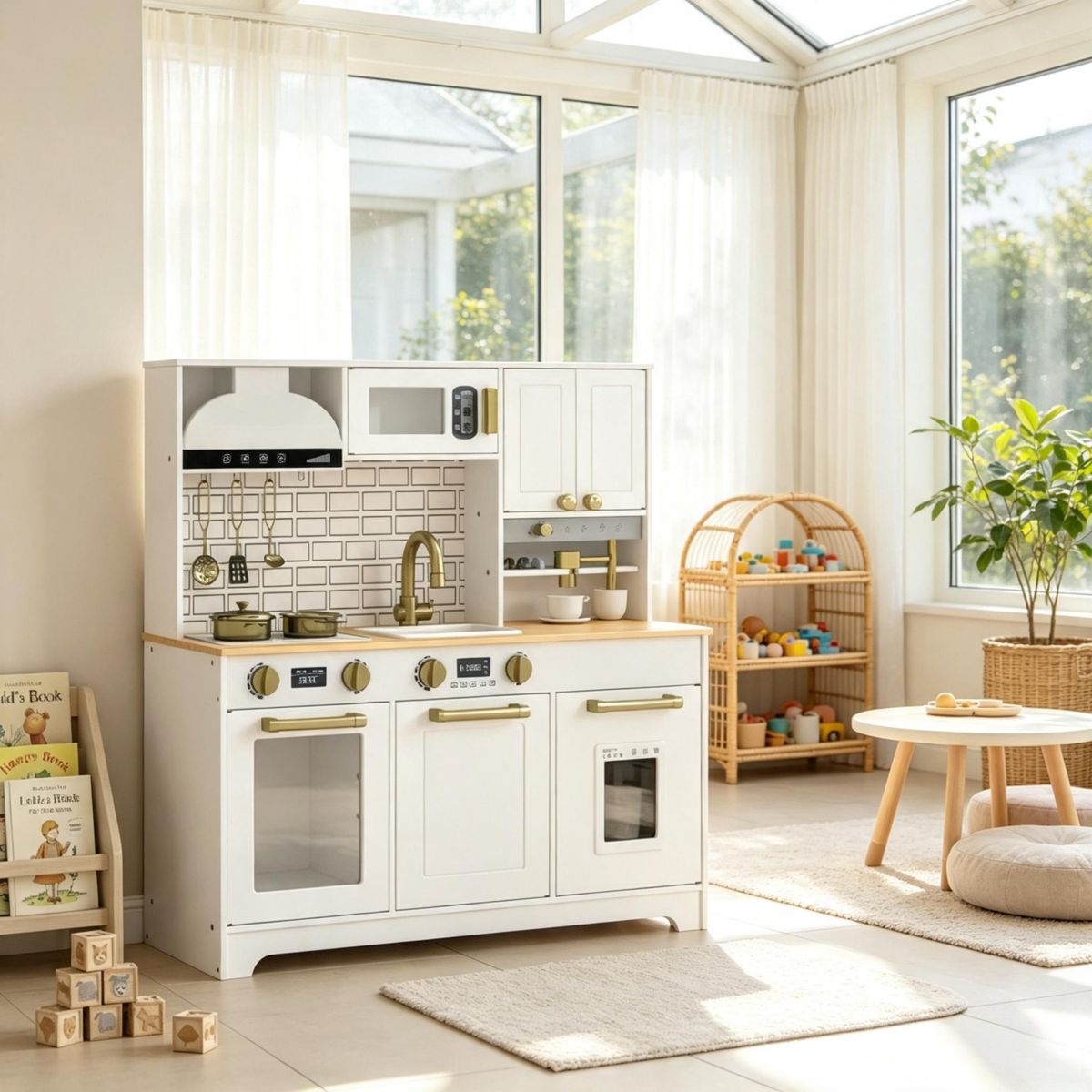 All-in-One Play Kitchen with Storage Cabinets