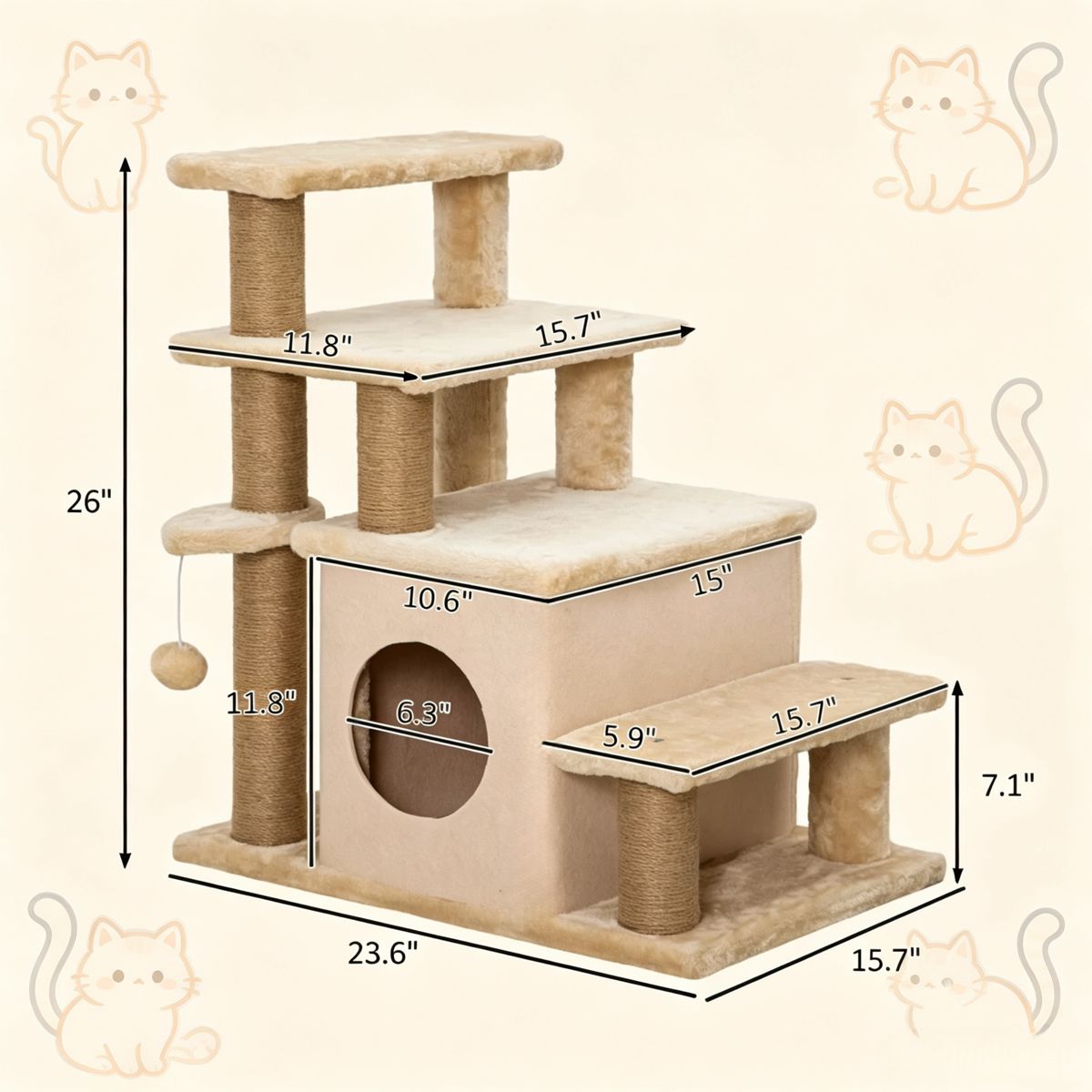 Adjustable Cat Stairs with Scratching Posts — view 3
