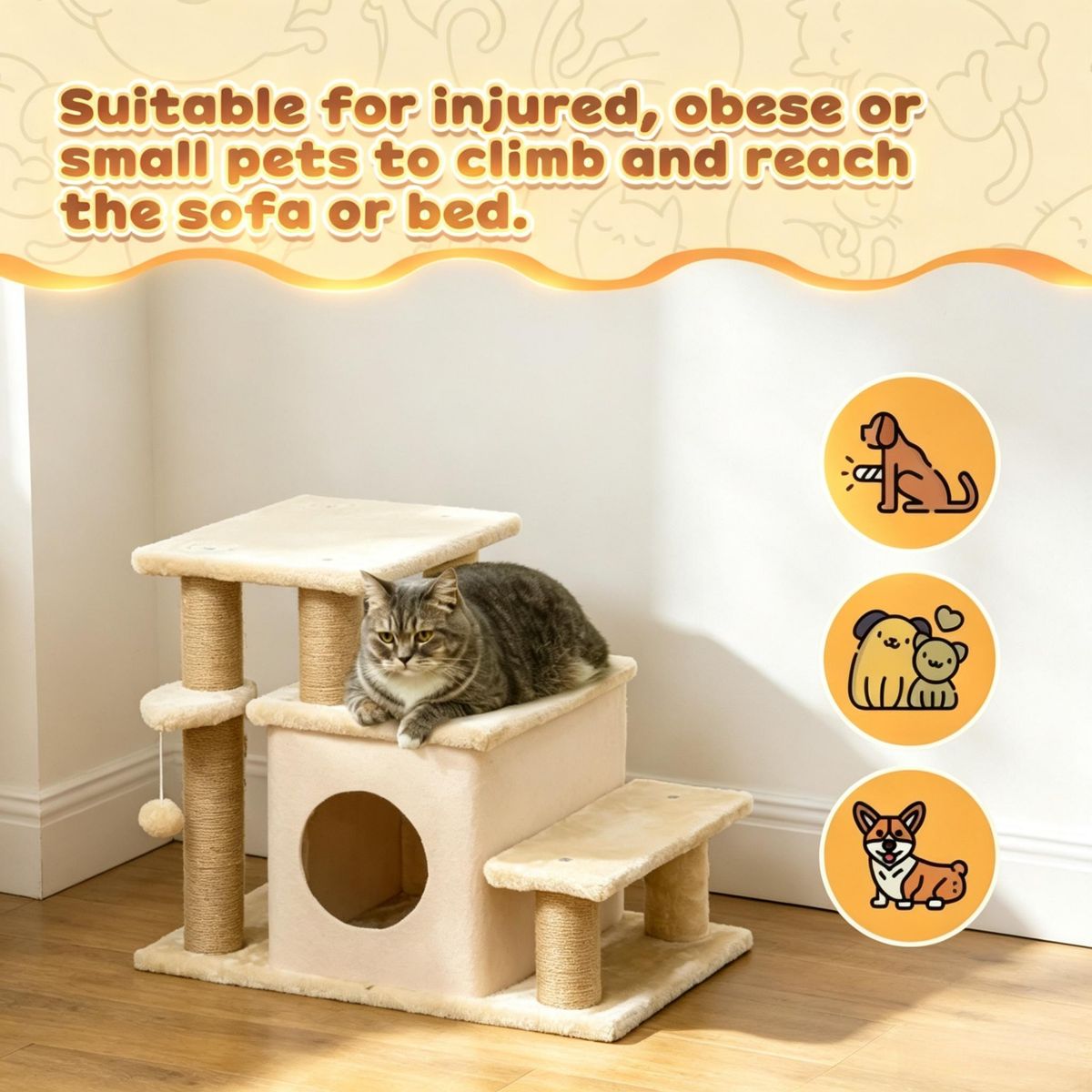 Adjustable Cat Stairs with Scratching Posts — view 4