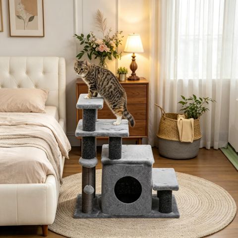 Multi-Level Cat Tree with Adjustable Steps