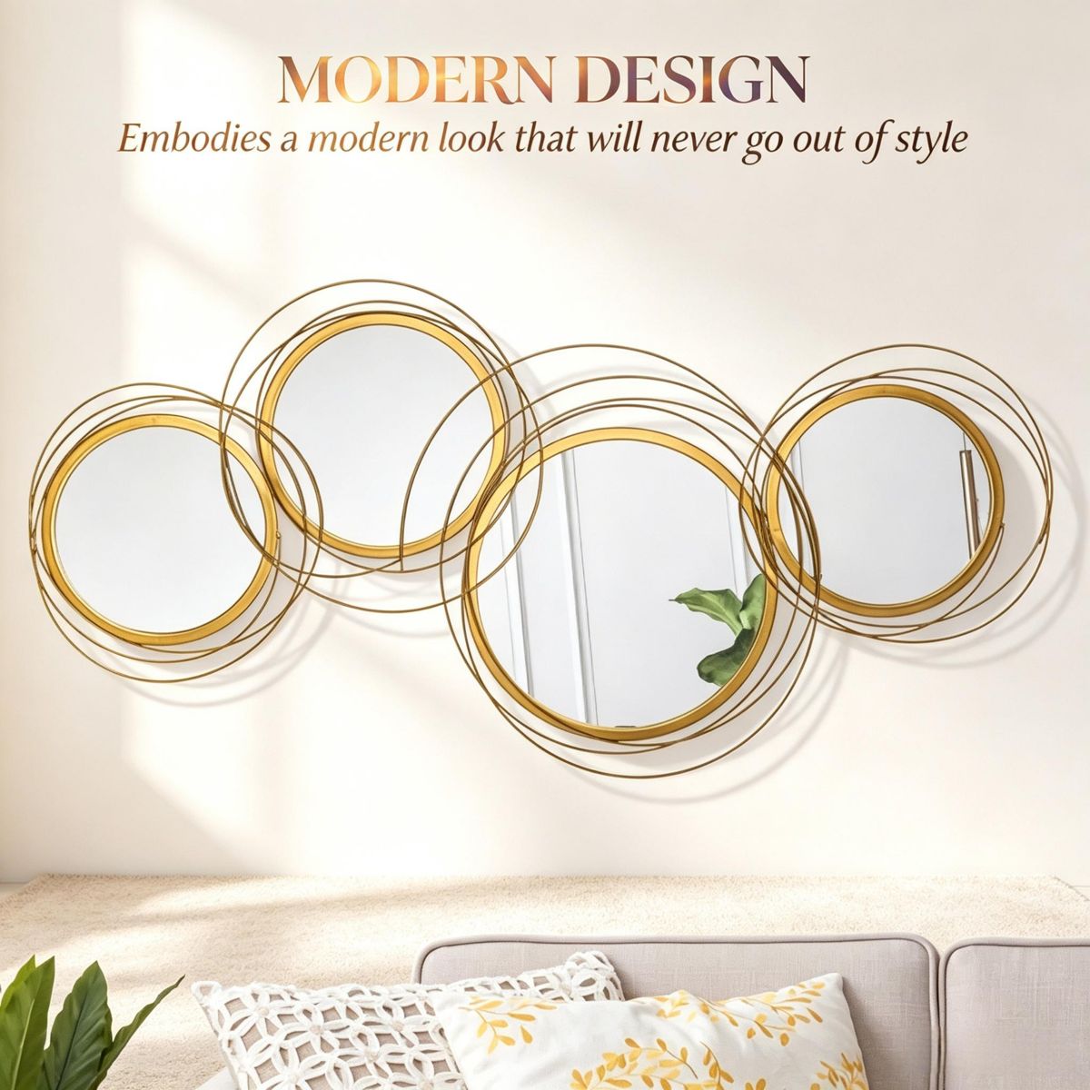 42-Inch Overlapping Rings Wall Mirror — view 3