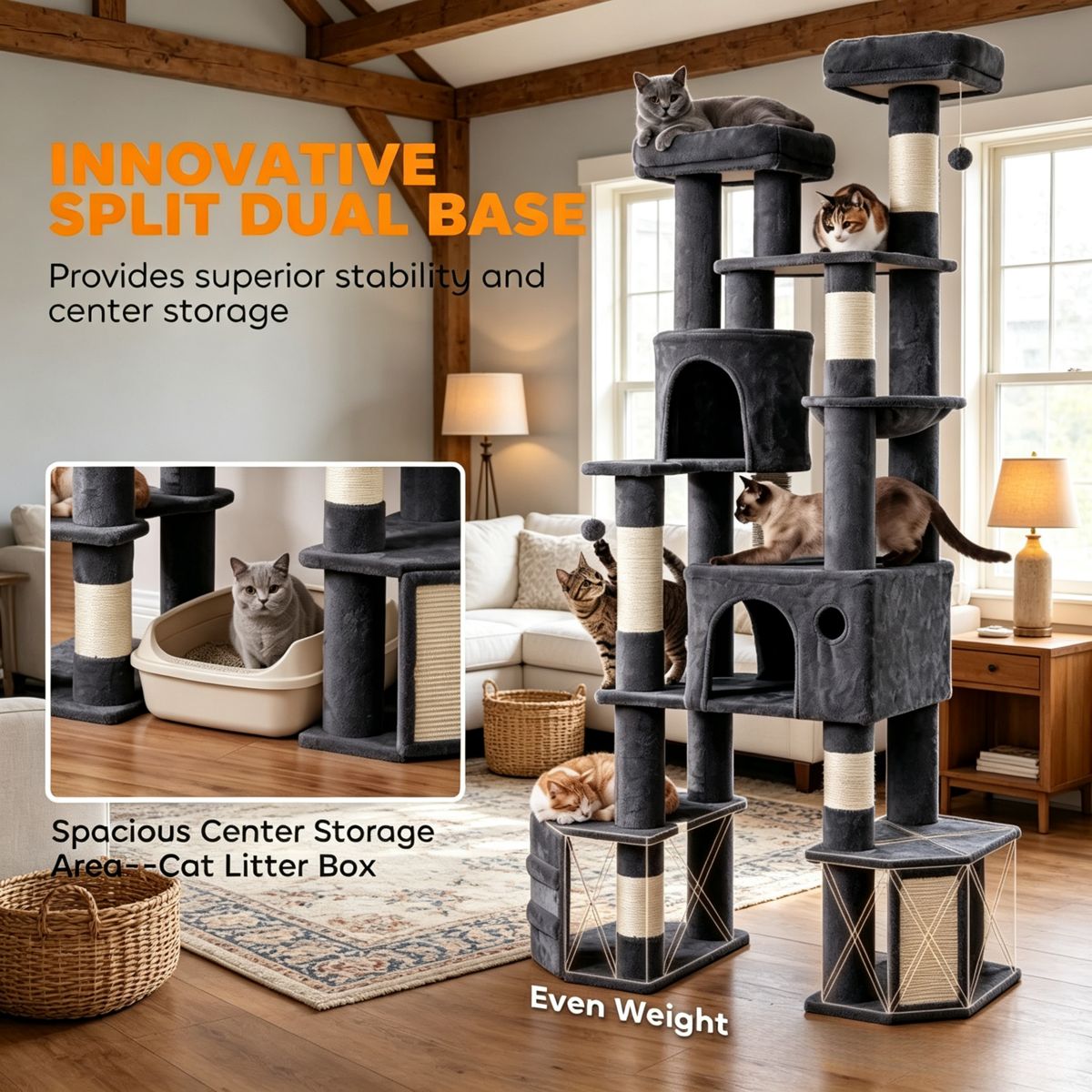 79-Inch Cat Tower with Split Dual Base — view 3