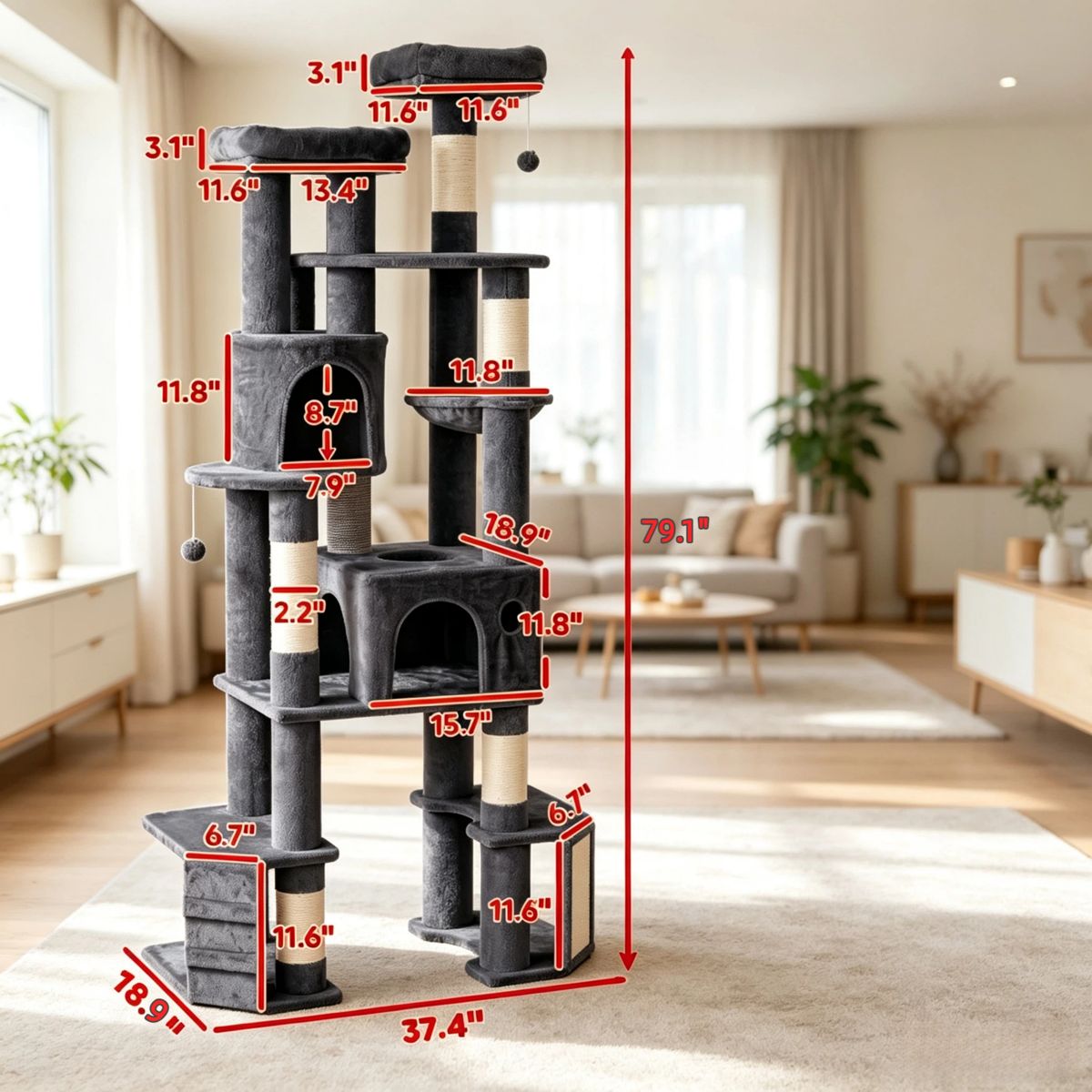 79-Inch Cat Tower with Split Dual Base — view 4