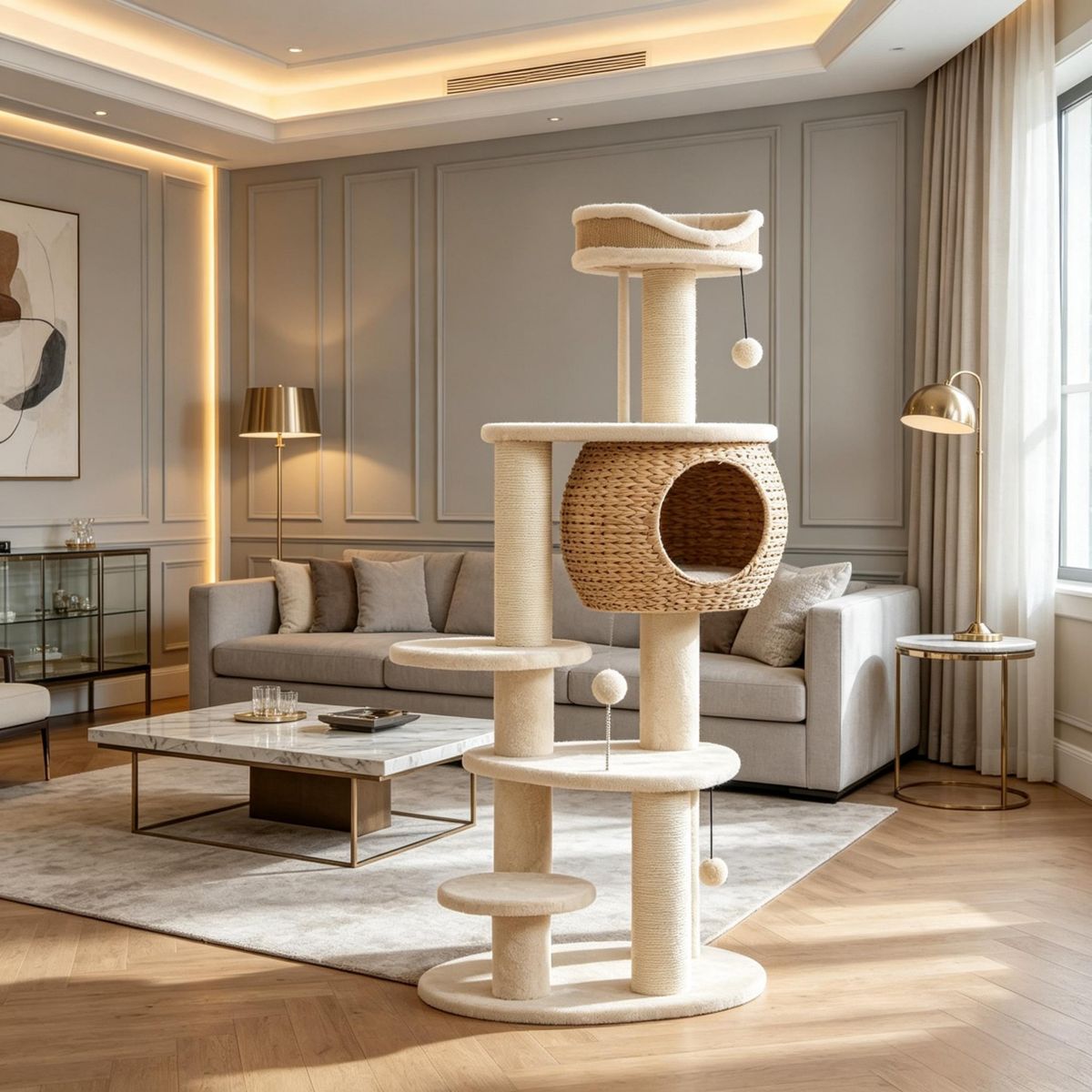 52-Inch Cat Tree with Woven Cattail Condo — view 2