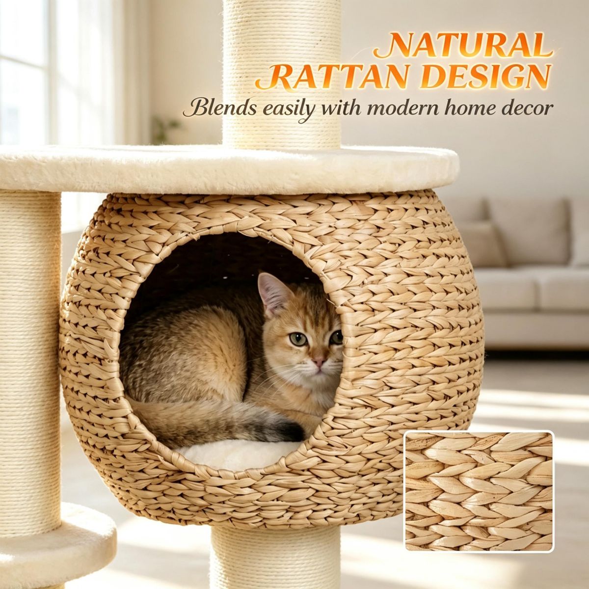 52-Inch Cat Tree with Woven Cattail Condo — view 3