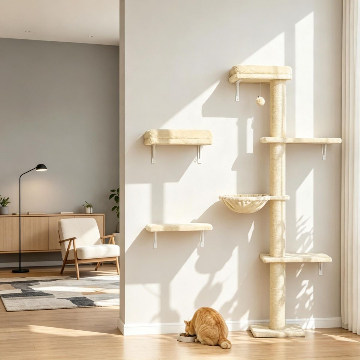 Wall-Mounted Cat Shelf Set with Scratching Post — view 2
