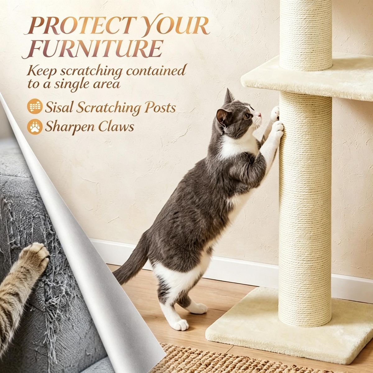 Wall-Mounted Cat Shelf Set with Scratching Post — view 3
