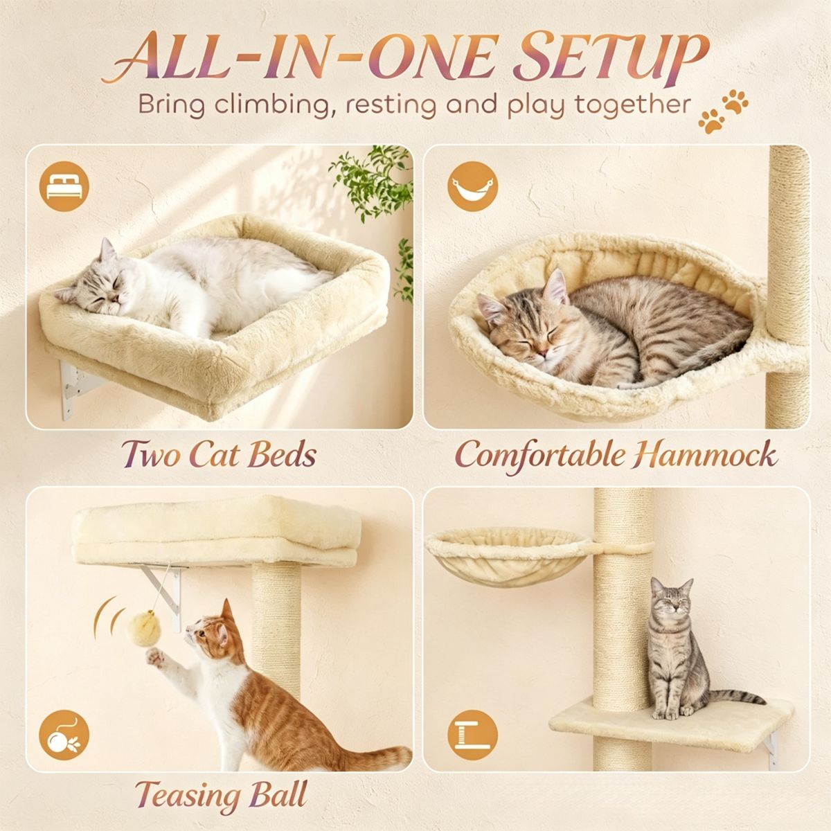 Wall-Mounted Cat Shelf Set with Scratching Post — view 4