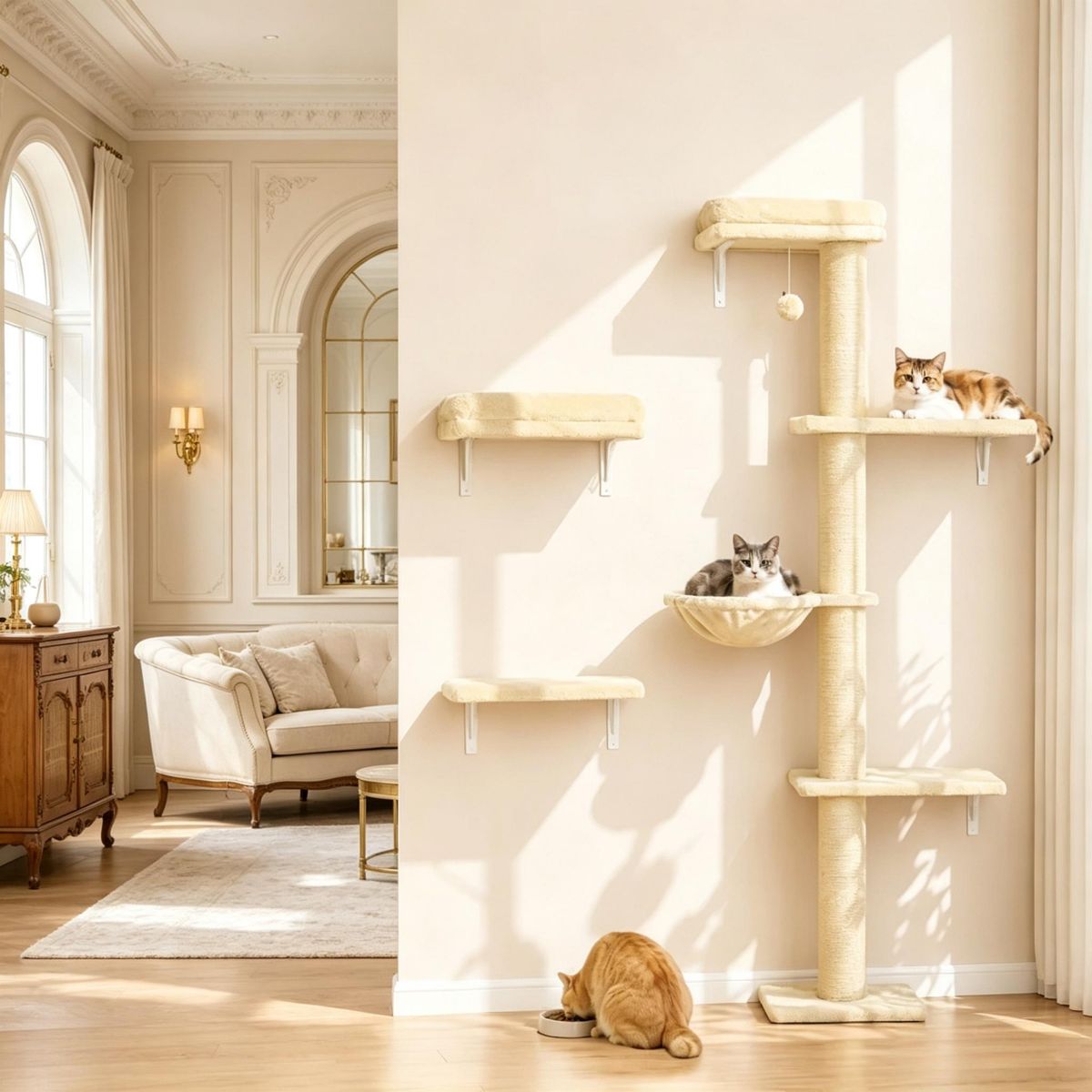 Wall-Mounted Cat Shelf Set with Scratching Post