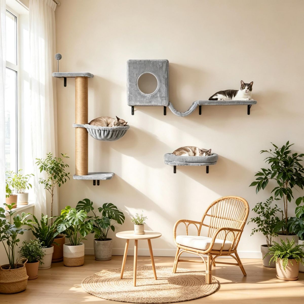 3-in-1 Cat Wall Shelves with Condo and Hammock — view 2