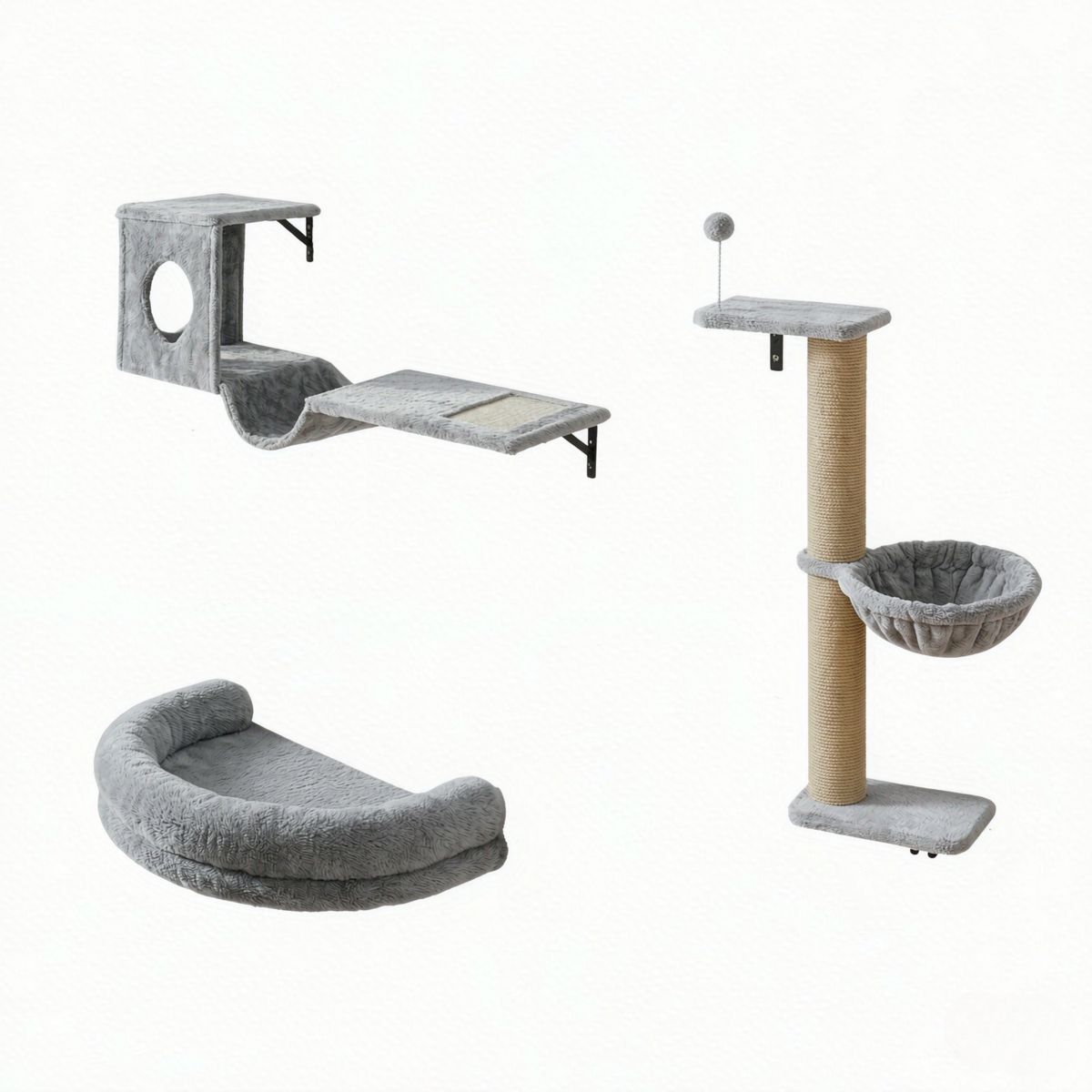 3-in-1 Cat Wall Shelves with Condo and Hammock — view 4