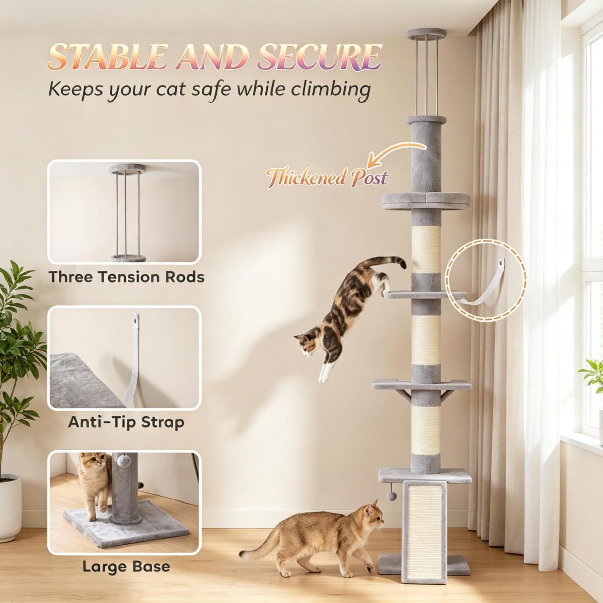 Adjustable Floor-to-Ceiling 5-Level Cat Tree — view 3
