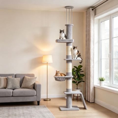 Adjustable Floor-to-Ceiling 5-Level Cat Tree
