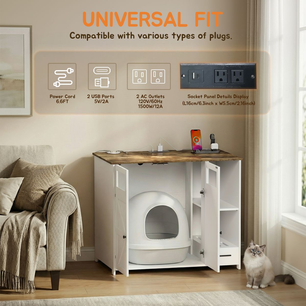 Extra-Large Litter Cabinet with Power Strip — view 4