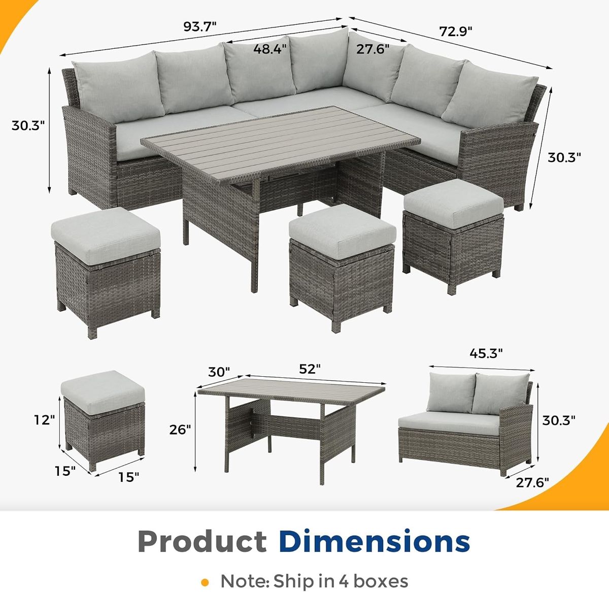 7-Piece High-Back Wicker Dining Sectional — view 2