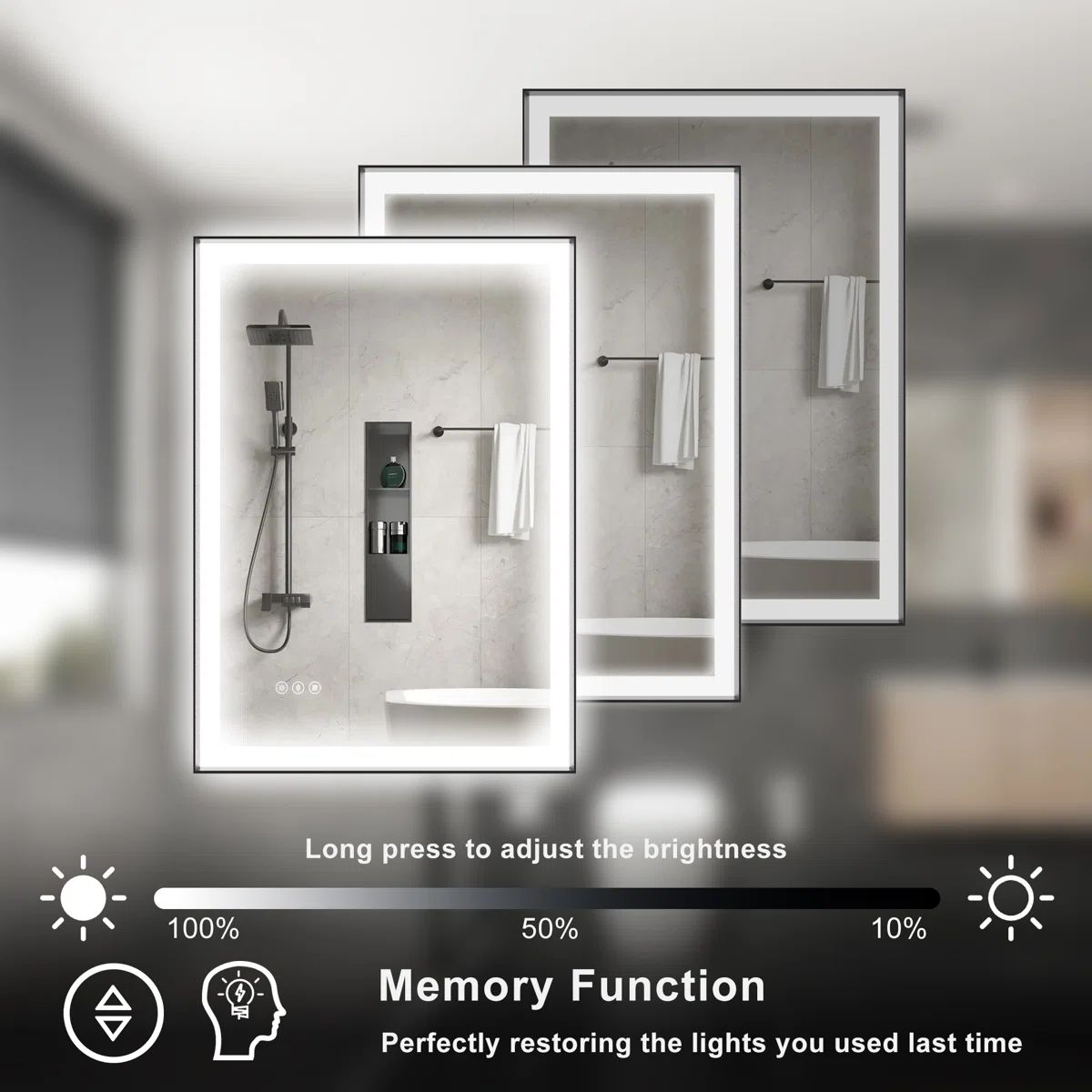 28 x 20 Rectangular LED Anti-Fog Vanity Mirror — view 2