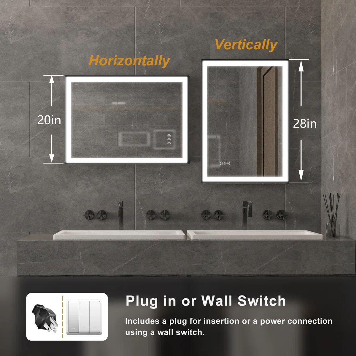 28 x 20 Rectangular LED Anti-Fog Vanity Mirror — view 4