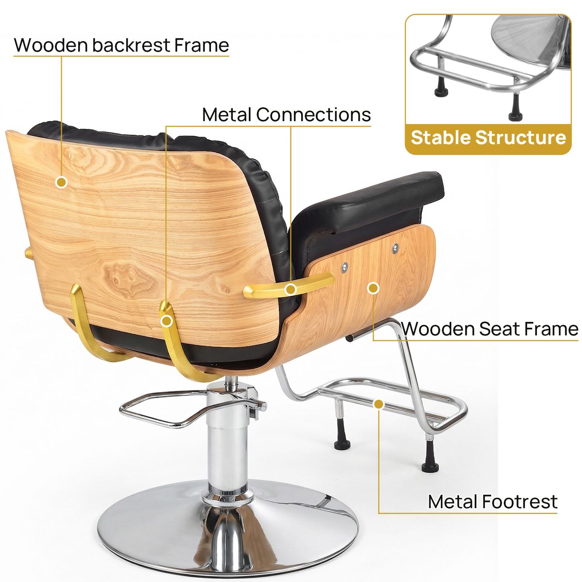 Wooden Hydraulic Barber Chair, Round Base — view 4
