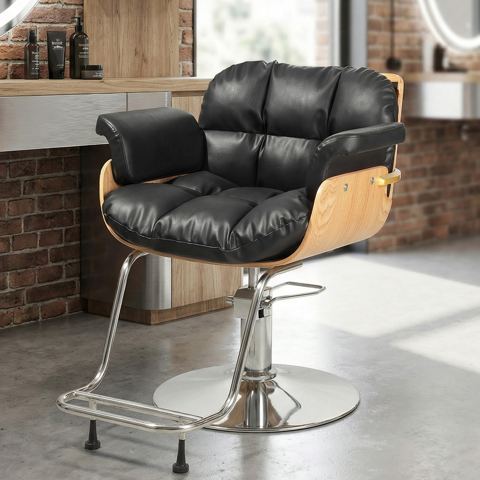 Wooden Hydraulic Barber Chair, Round Base