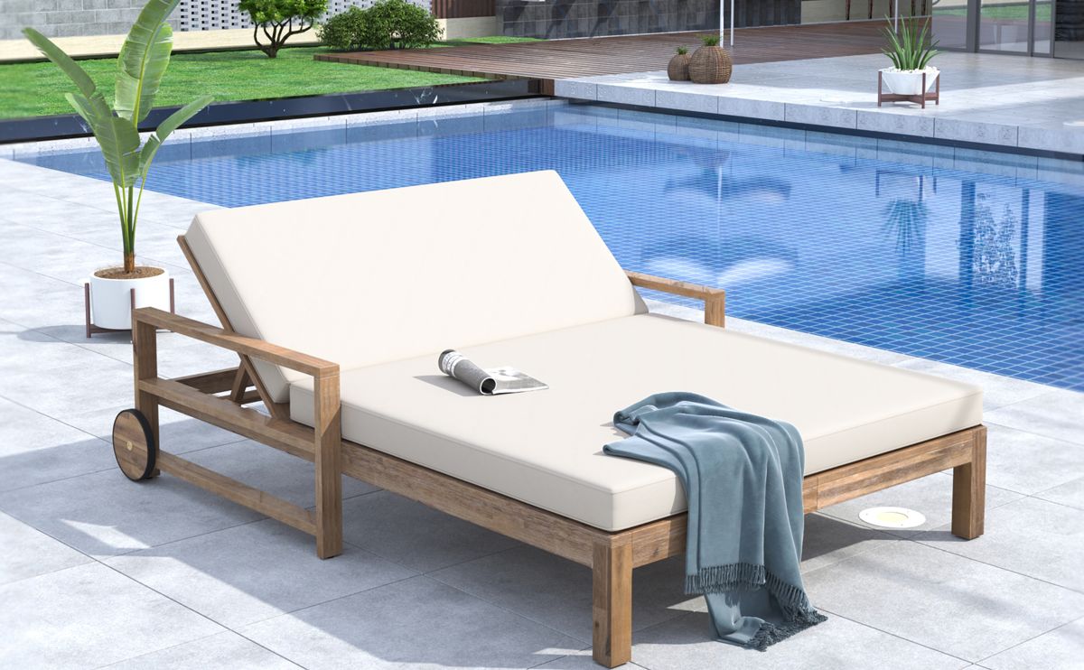 Farmhouse Wooden Outdoor Daybed with Wheels — view 2