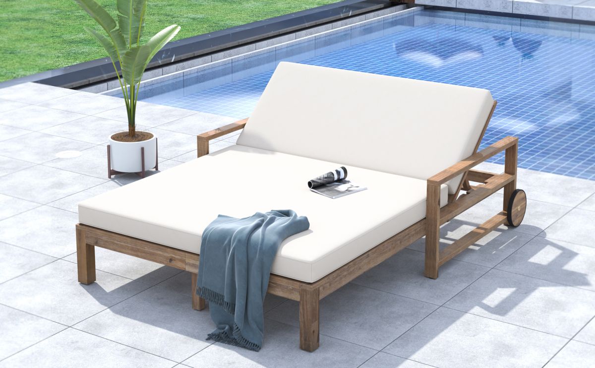 Farmhouse Wooden Outdoor Daybed with Wheels — view 3