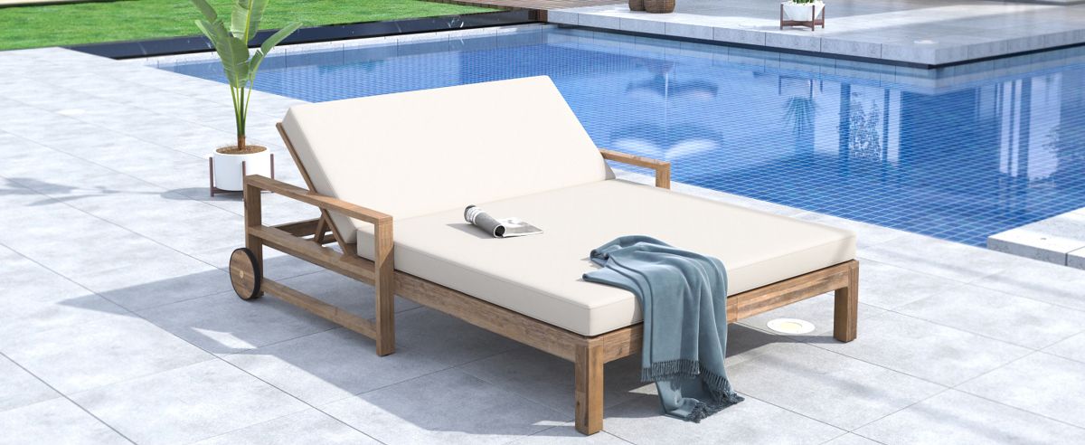 Farmhouse Wooden Outdoor Daybed with Wheels — view 4