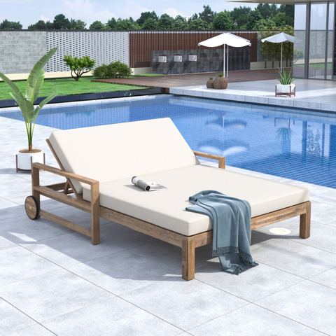 Farmhouse Wooden Outdoor Daybed with Wheels — view 1