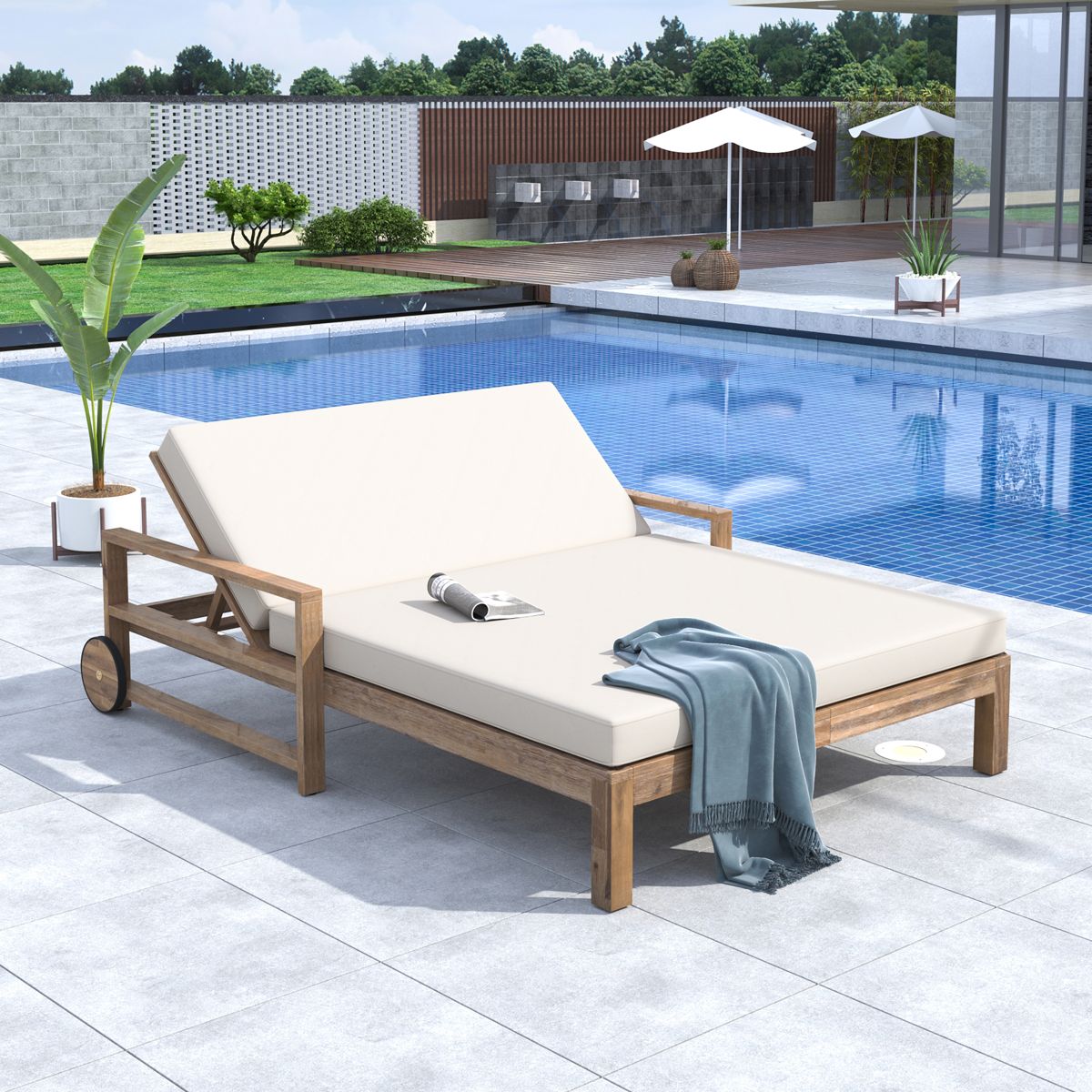 Farmhouse Wooden Outdoor Daybed with Wheels