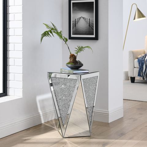 Inverted-Triangle Mirrored Side Table