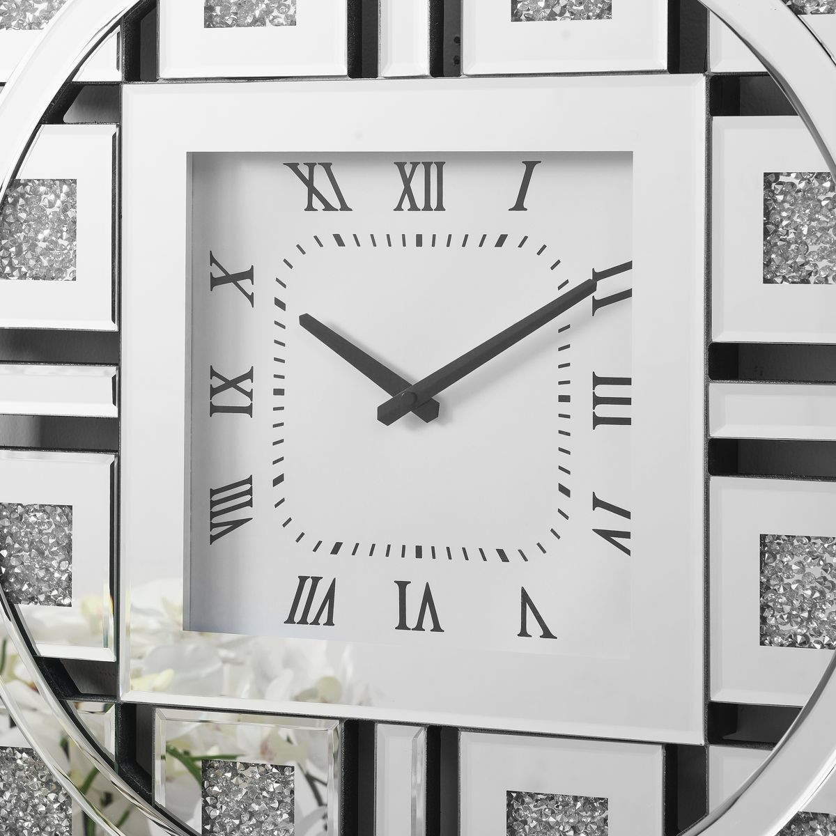 24-Inch Mirrored Wall Clock with Faux Gemstones — view 2