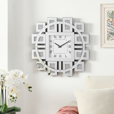 24-Inch Mirrored Wall Clock with Faux Gemstones — view 1