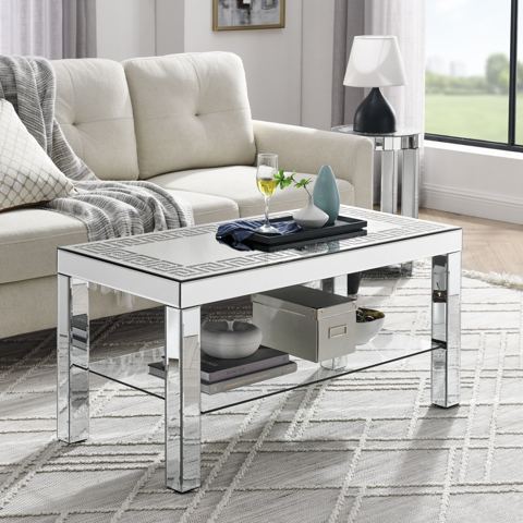 Art Deco Mirror Coffee Table with Curved Border — view 1