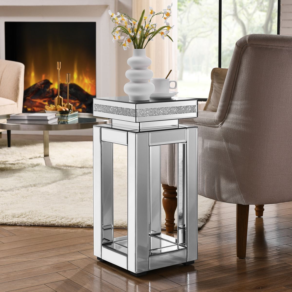 Square Two-Tier Mirrored End Table