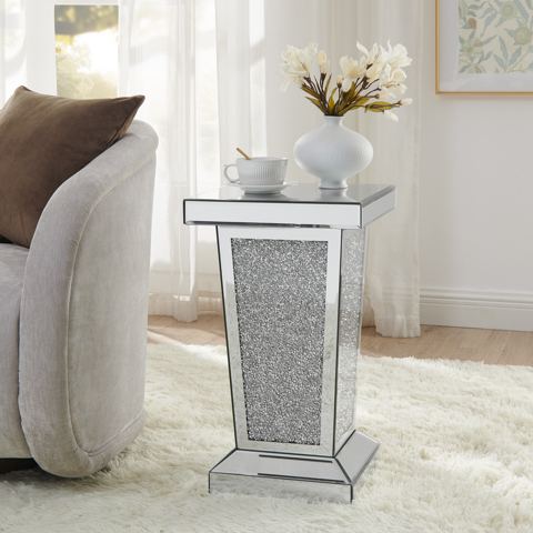 Square Mirrored End Table with Inlaid Top