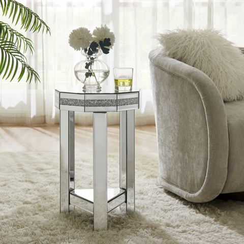 Octagon Two-Tier Mirrored End Table