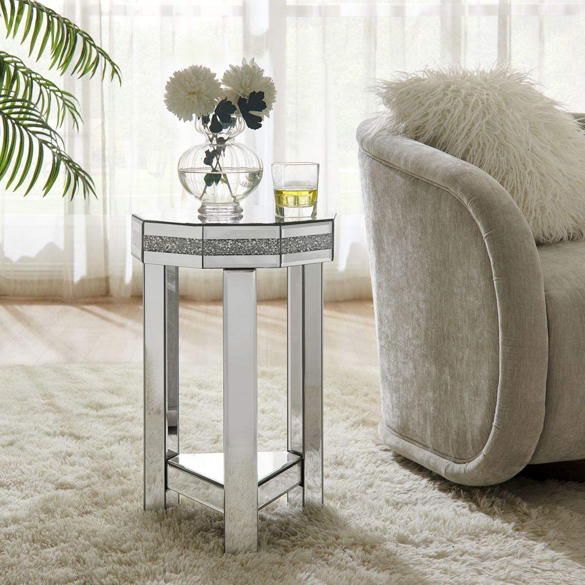Octagon Two-Tier Mirrored End Table
