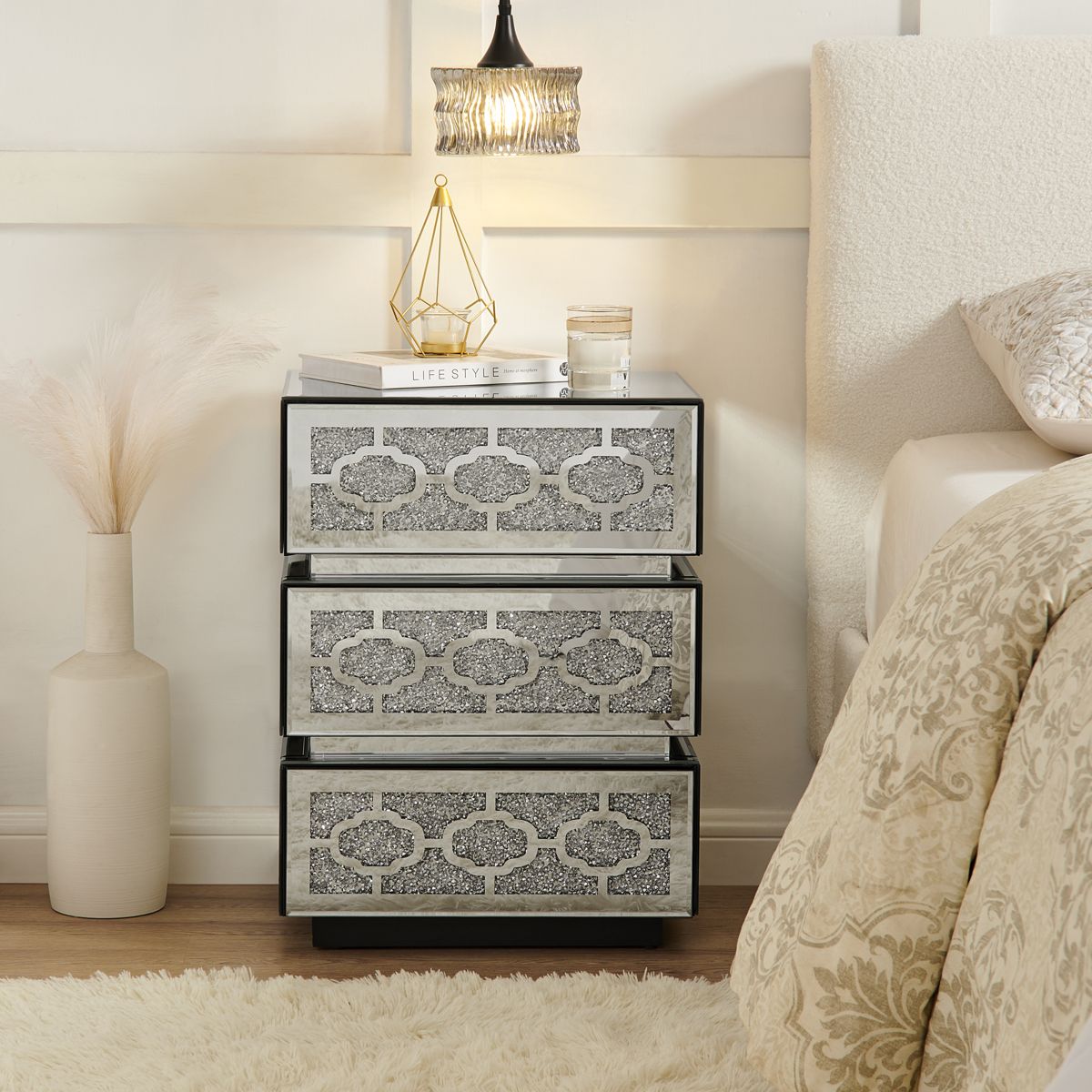 Crushed Diamond Mirrored Nightstand — view 2