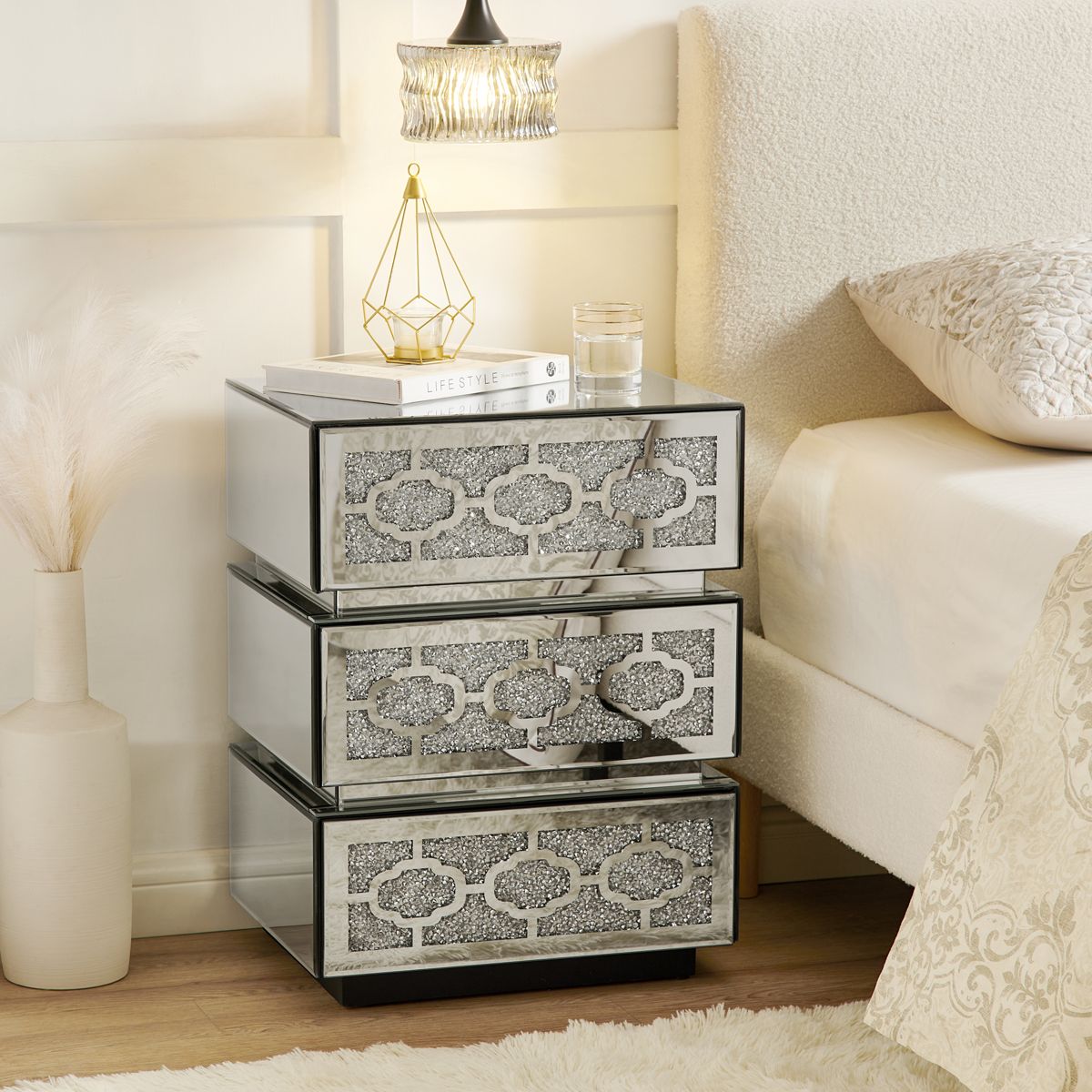 Crushed Diamond Mirrored Nightstand — view 3