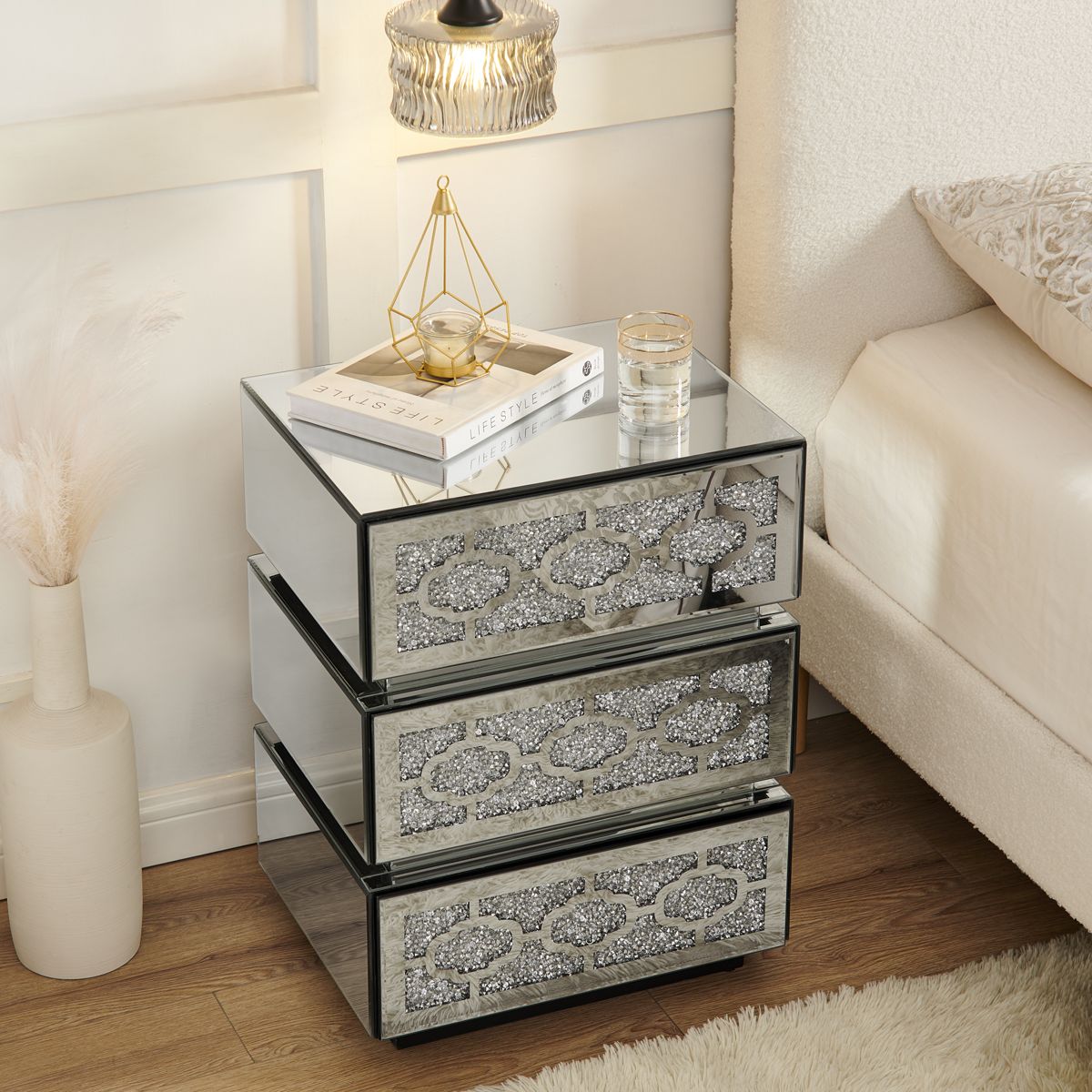 Crushed Diamond Mirrored Nightstand