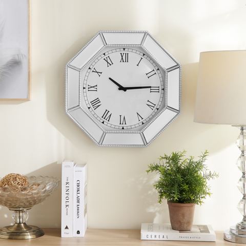 17.7-Inch Octagonal Beaded Mirror Wall Clock