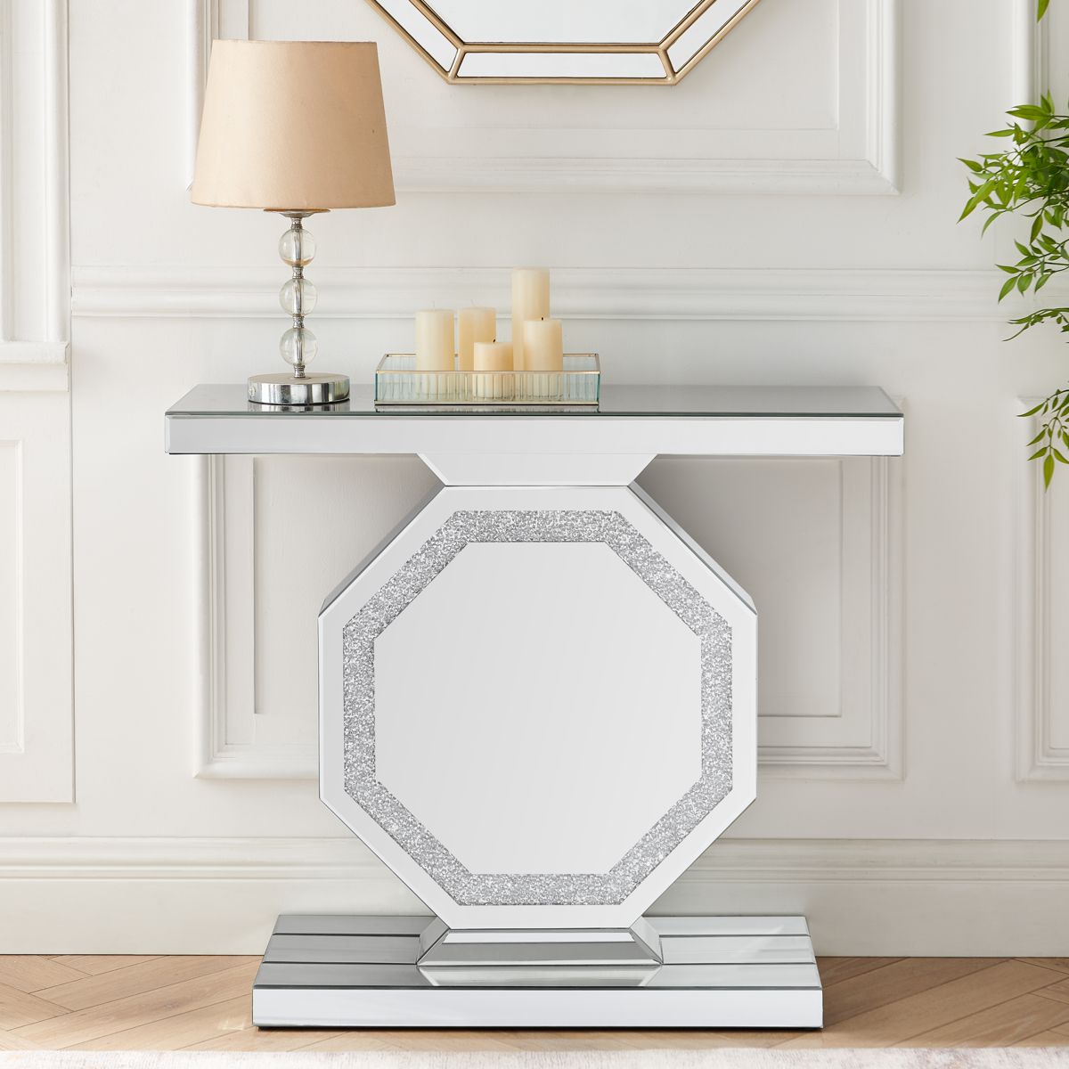 Mirrored Console Table with Octagonal Base — view 2