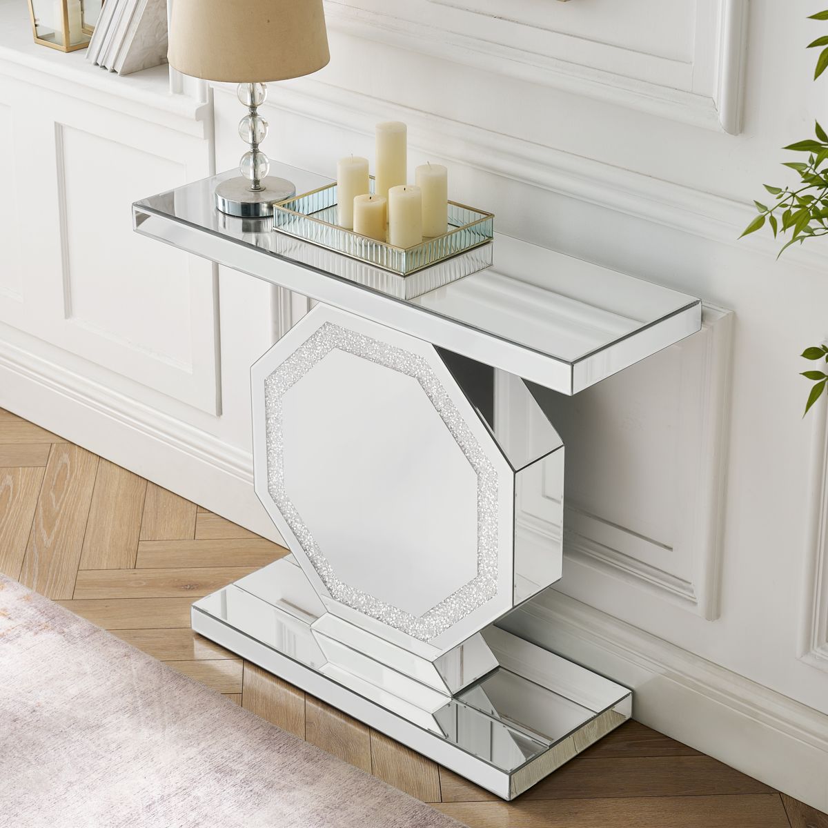 Mirrored Console Table with Octagonal Base — view 3