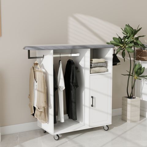 Rolling Ironing Board Cabinet with Shelves