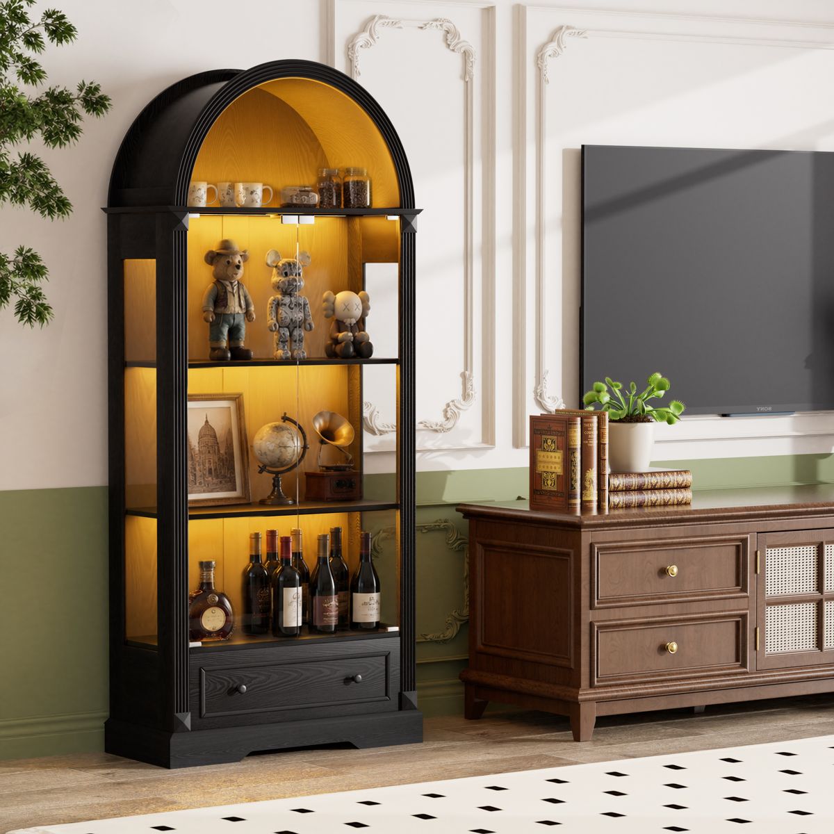 Arched Glass Display Cabinet with LED Lights — view 3