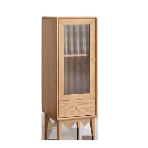 Solid Oak Cabinet with Vintage Glass Door