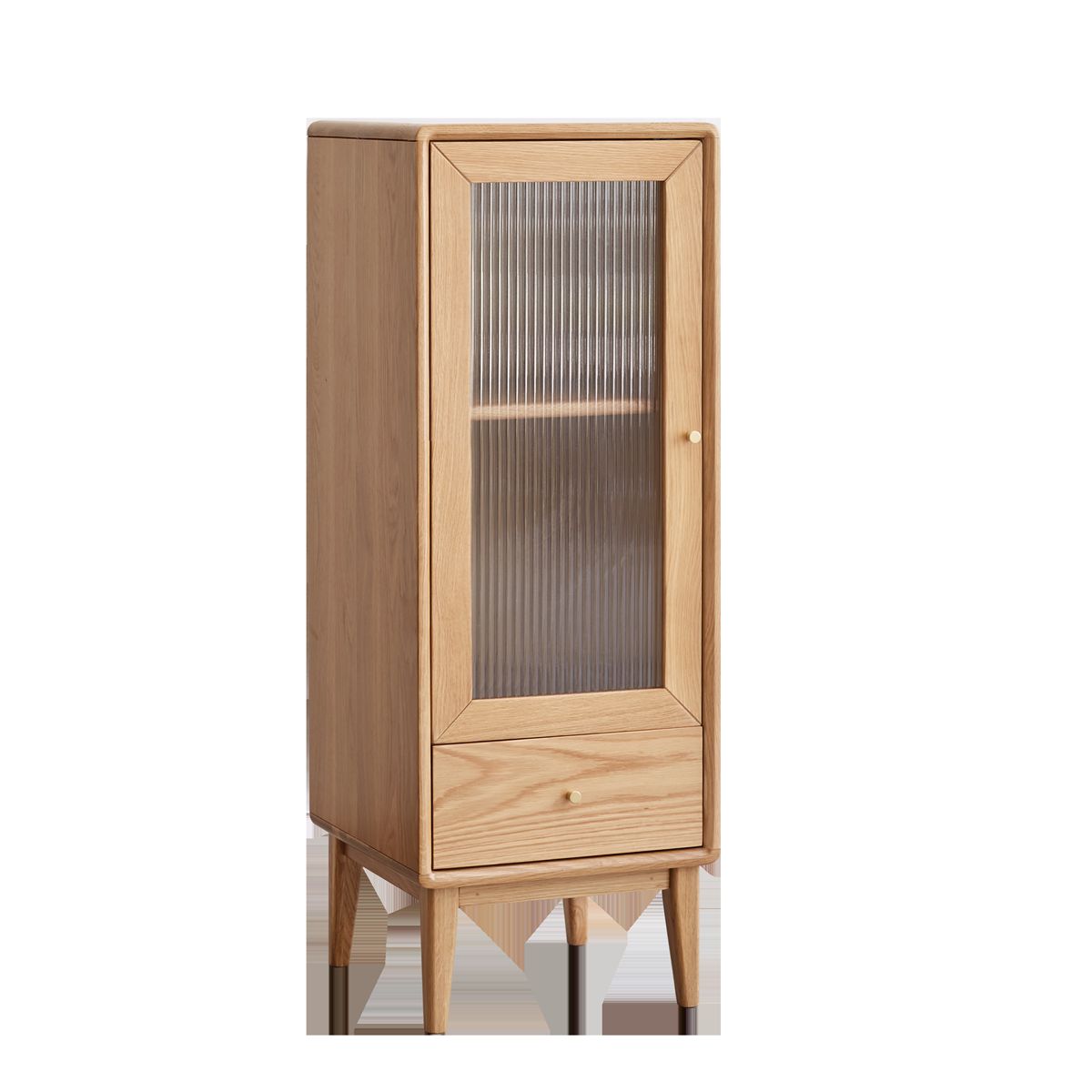 Solid Oak Cabinet with Vintage Glass Door